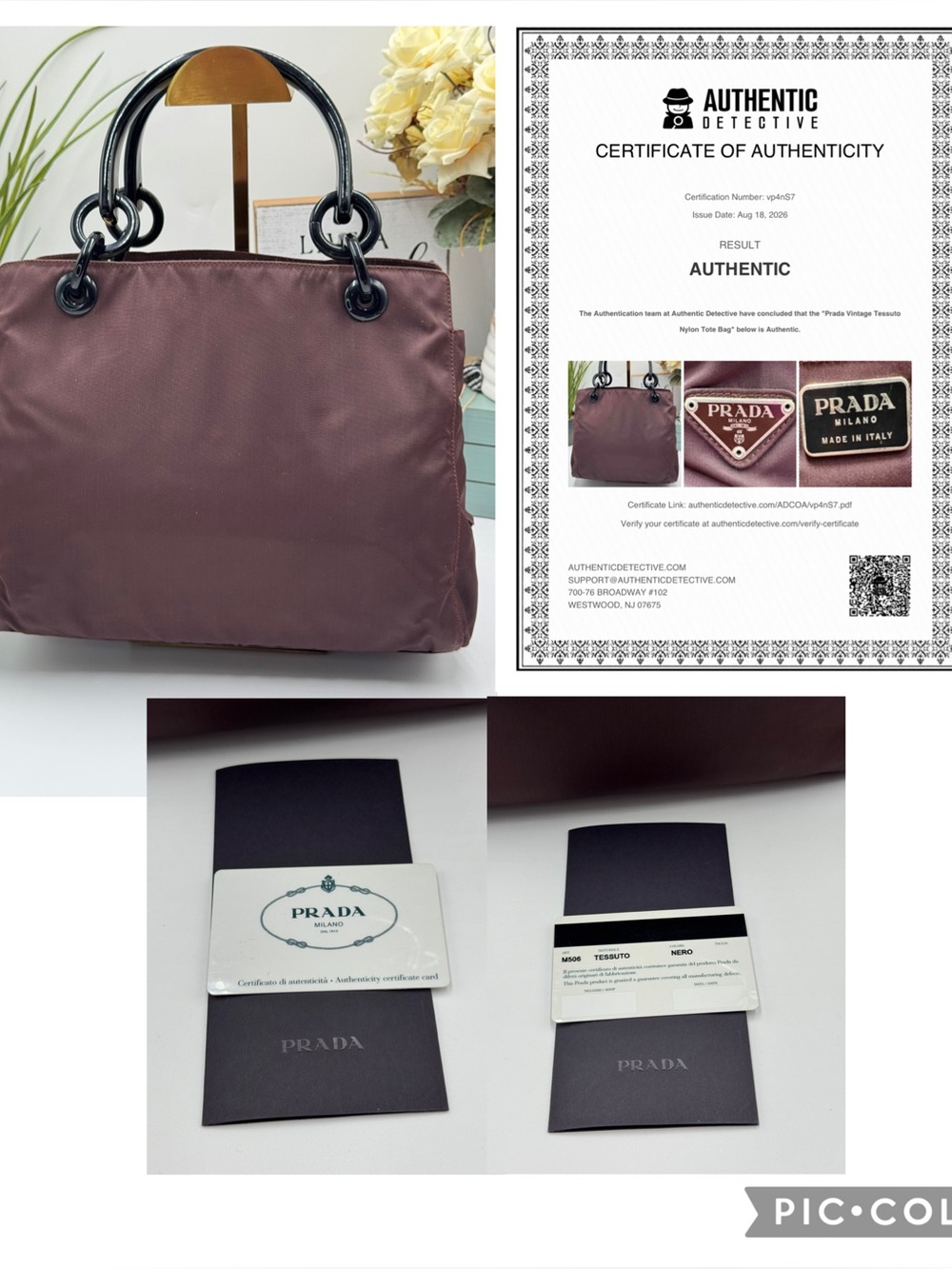 Prada Vintage Tessuto Authentic COA Nylon Lucite Ring Handle Bag Brown M506